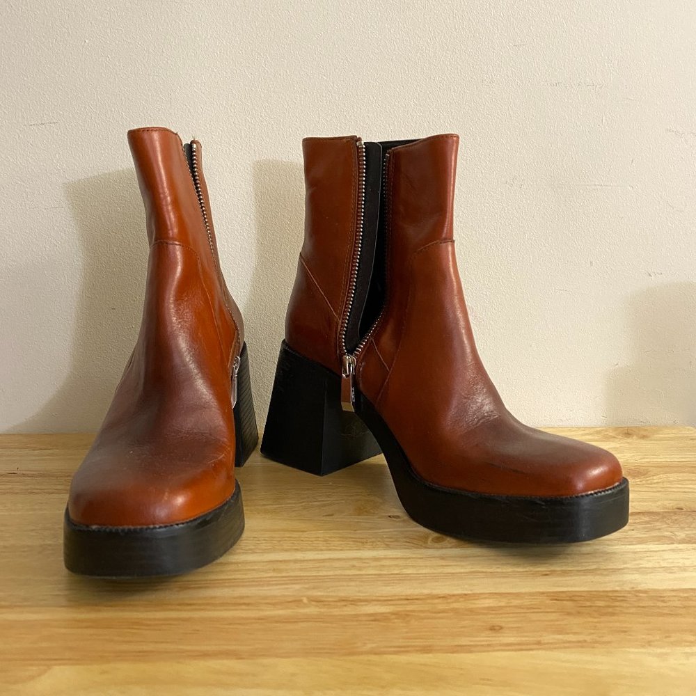 Zara TRF Vegan Leather Cognac Heeled Booties